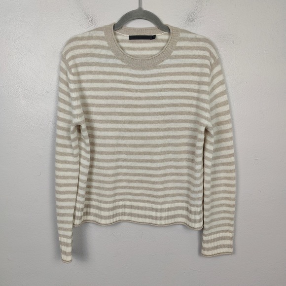 Jenni Kayne Everyday Sweater Womens XS Cream Tan Stripe Wool Cashmere Blend - Picture 2 of 8